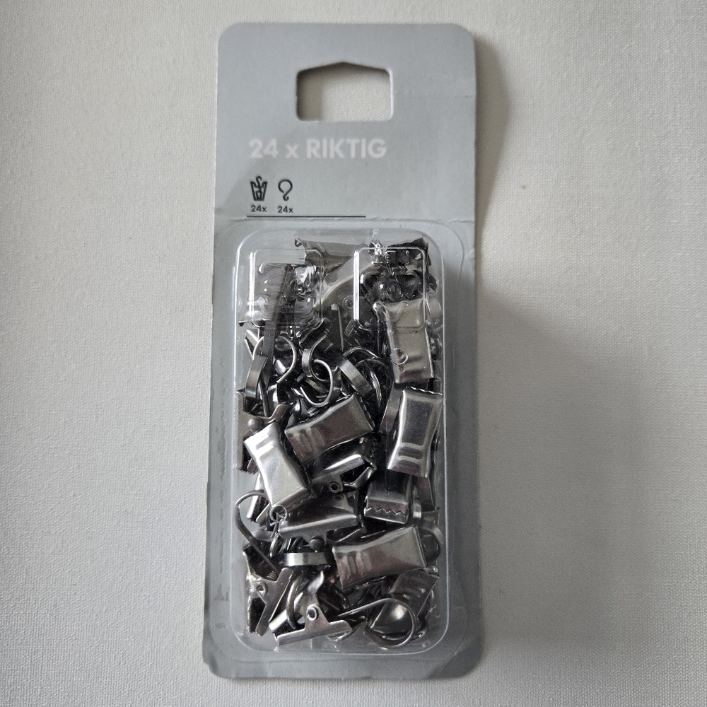 NWT RIKTIG Silver Curtain Hooks - 24 Pack
